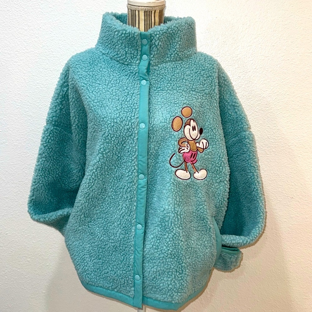Disney Resort Exclusive NWT Mickey Mouse Aqua Blue Sherpa Button up Jacket 3XL